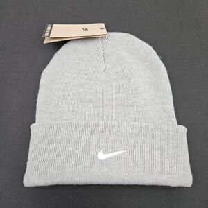 Nike Peak Swoosh Beanie Grey Heather White Logo HF0187-063 New